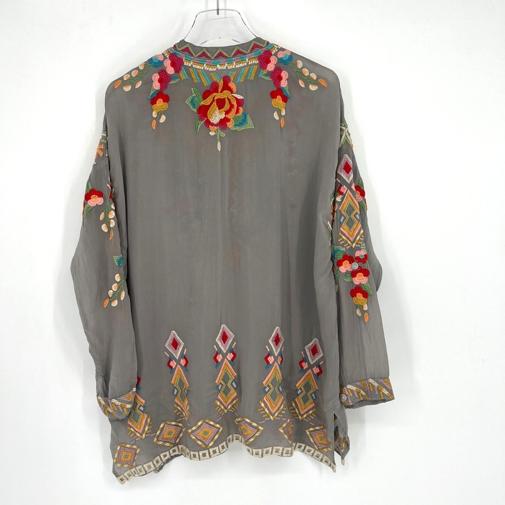 Johnny Was Top Womens S Floral Embroidered Jessa Tunic Boho Tribal Gray Hippie - Picture 3 of 7